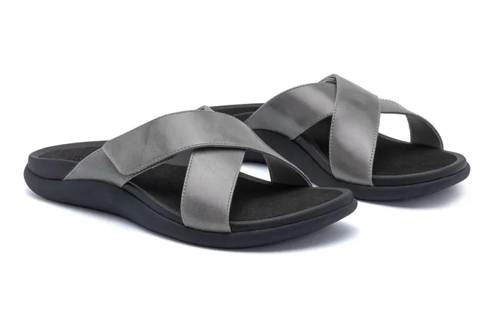 ABEO Footwear Laguna Slide Silver Leather Women Sandals