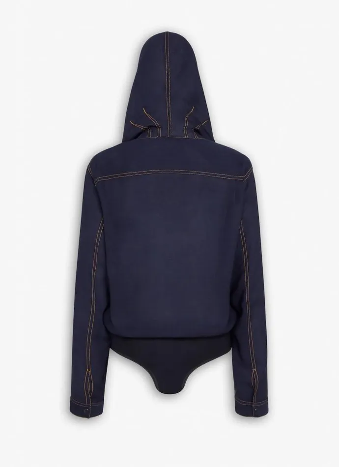 Alaa Bodysuits and Leggings HOODED BODY SHIRT Denim Blue 8211 Women Alaa Bodysuits and Leggings HOODED BODY SHIRT Denim Blue 8211 Women