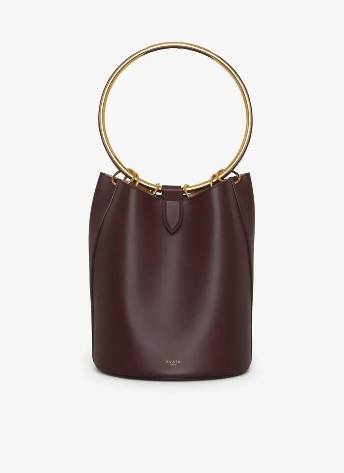 Alaa CrossBody Bags RING LARGE BUCKET BAG IN CALFSKIN Chocolate 8211 Women