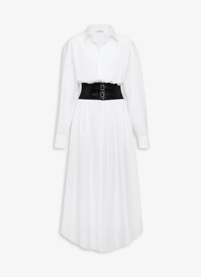 Alaa Dresses BELTED SHIRT DRESS IN COTTON POPLIN White 8211 Women