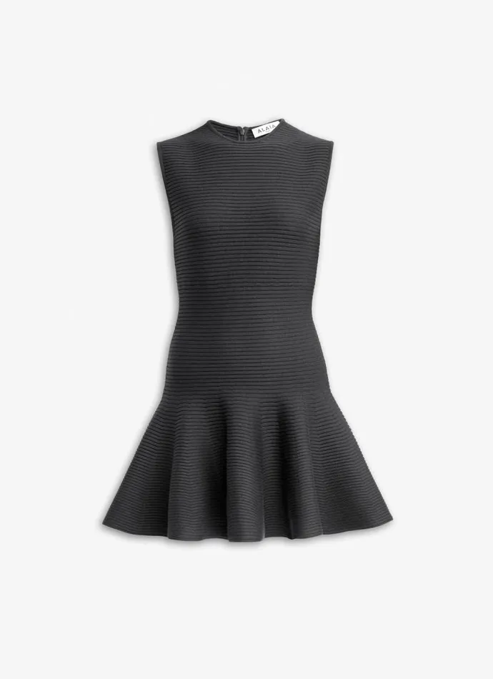 Alaa Dresses CIRCULAR RIBBED KNIT SKATER DRESS Black 8211 Women