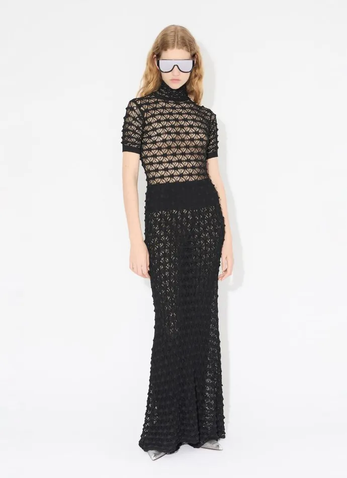 Alaa Knitwear LONG LACE KNIT DRESS Black 8211 Women