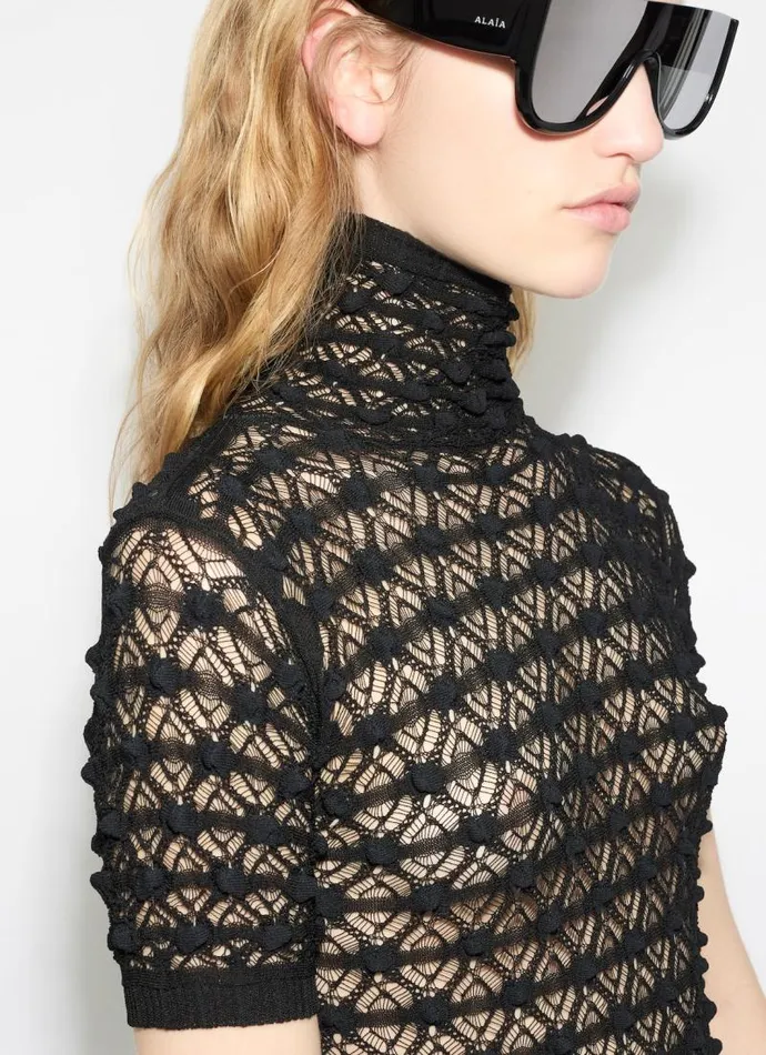 Alaa Knitwear LONG LACE KNIT DRESS Black 8211 Women