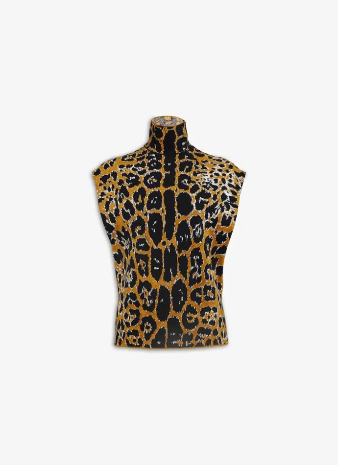 Alaa Knitwear SQUARE TOP IN LEOPARD JACQUARD KNIT Blackmulticolor 8211 Women