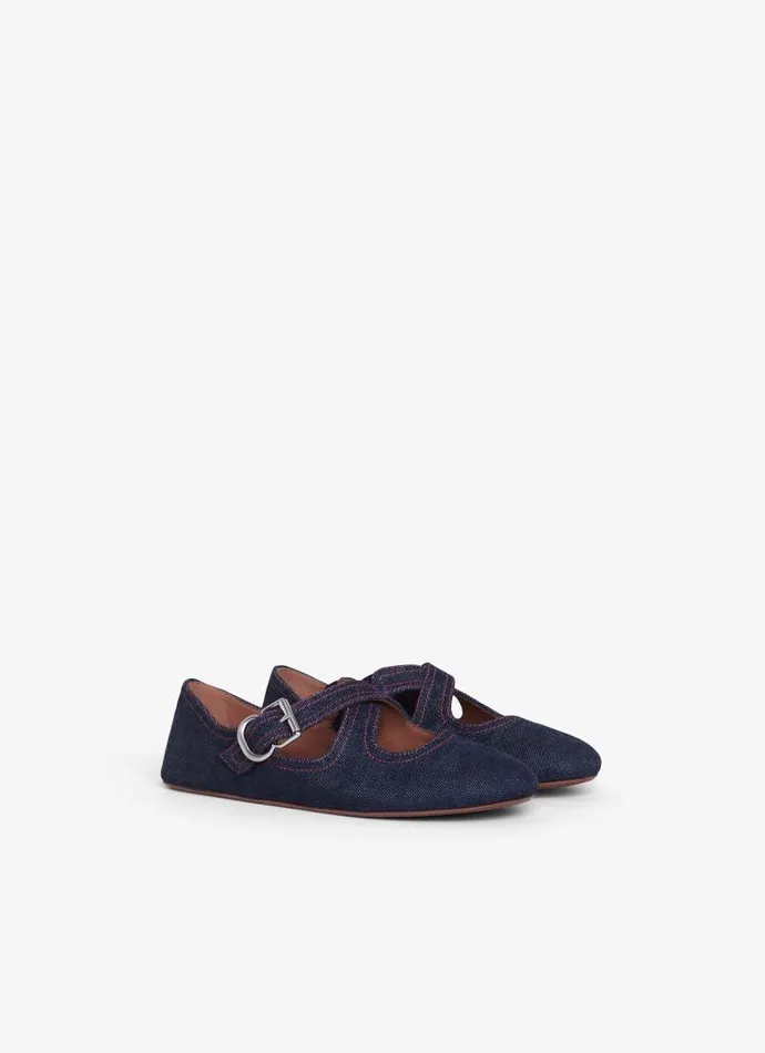 Alaa La Ballerine CRISS CROSS BALLET FLATS IN DENIM Denim Blue 8211 Women