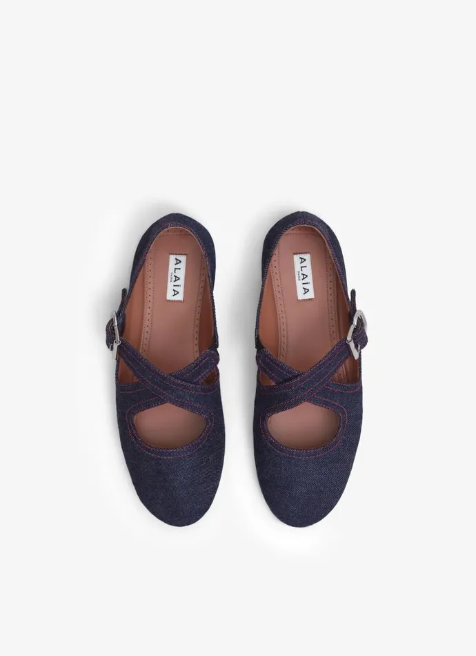 Alaa La Ballerine CRISS CROSS BALLET FLATS IN DENIM Denim Blue 8211 Women