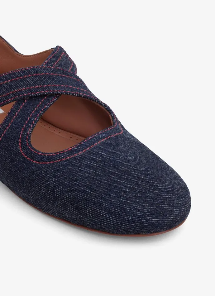 Alaa La Ballerine CRISS CROSS BALLET FLATS IN DENIM Denim Blue 8211 Women