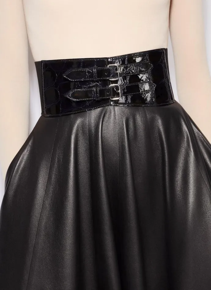 Alaa Skirts BELTED LAMBSKIN SKIRT Black 8211 Women