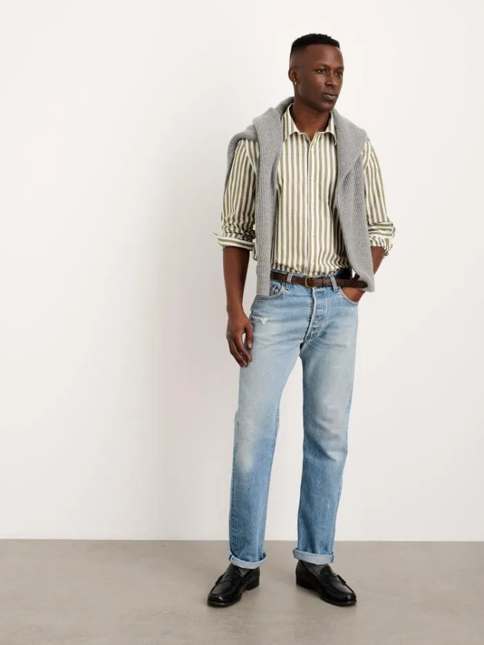Alex Mill Shirts Mill Shirt In Wide Striped Portuguese Poplin Olivewhite 8211 Men