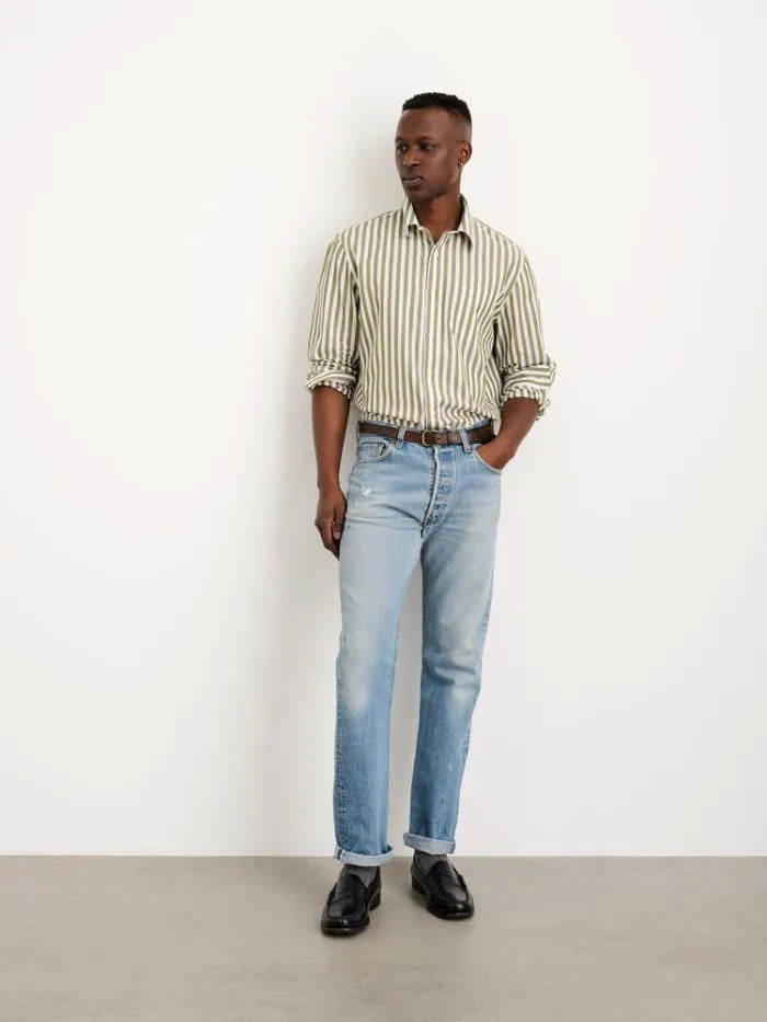 Alex Mill Shirts Mill Shirt In Wide Striped Portuguese Poplin Olivewhite 8211 Men