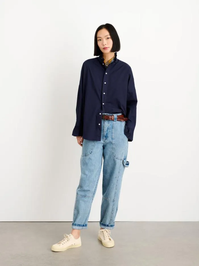 Alex Mill Shirts Tops Easy Ruffle Shirt In Paper Poplin Dark Navy 8211 Women