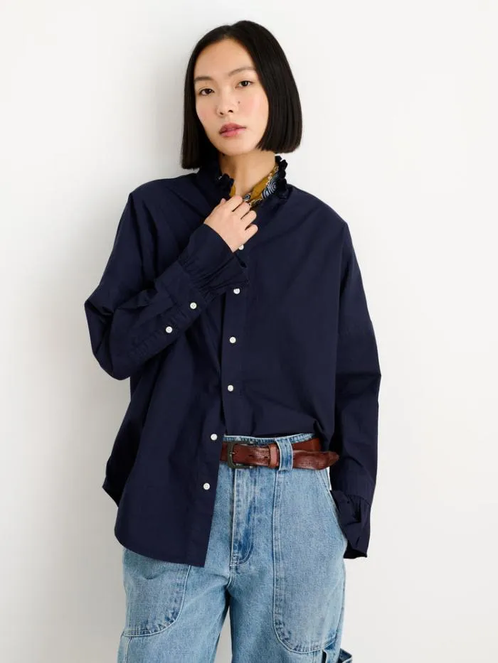 Alex Mill Shirts Tops Easy Ruffle Shirt In Paper Poplin Dark Navy 8211 Women