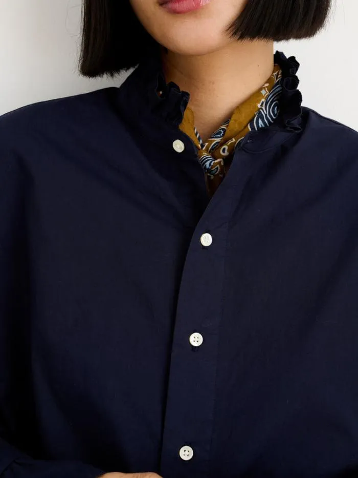 Alex Mill Shirts Tops Easy Ruffle Shirt In Paper Poplin Dark Navy 8211 Women