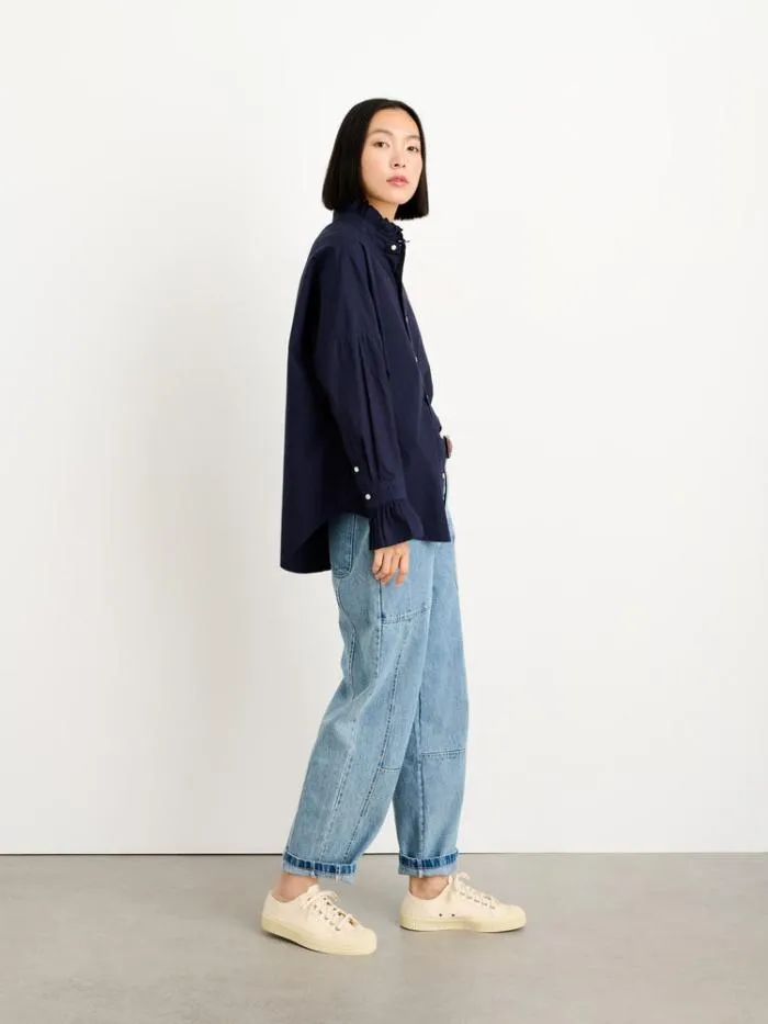 Alex Mill Shirts Tops Easy Ruffle Shirt In Paper Poplin Dark Navy 8211 Women