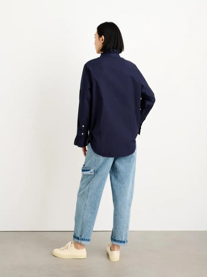 Alex Mill Shirts Tops Easy Ruffle Shirt In Paper Poplin Dark Navy 8211 Women