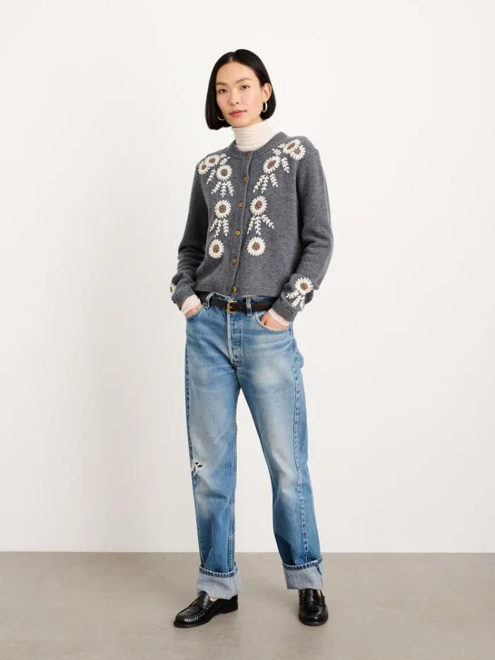 Alex Mill Sweaters Becca Embroidered Cardigan In Wool Grey Combo 8211 Women