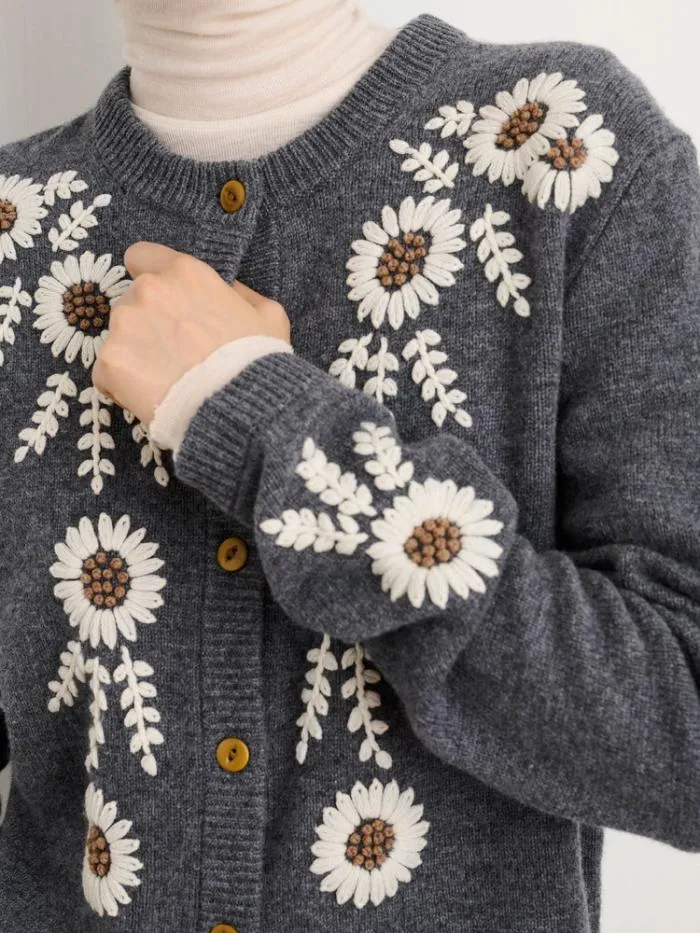 Alex Mill Sweaters Becca Embroidered Cardigan In Wool Grey Combo 8211 Women