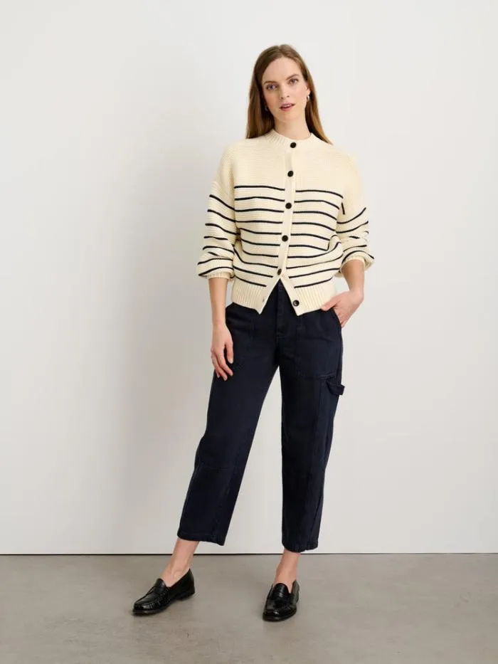 Alex Mill Sweaters ButtonBack Crewneck Sweater In Stripe Ivorydark Navy 8211 Women
