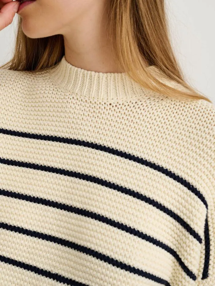 Alex Mill Sweaters ButtonBack Crewneck Sweater In Stripe Ivorydark Navy 8211 Women