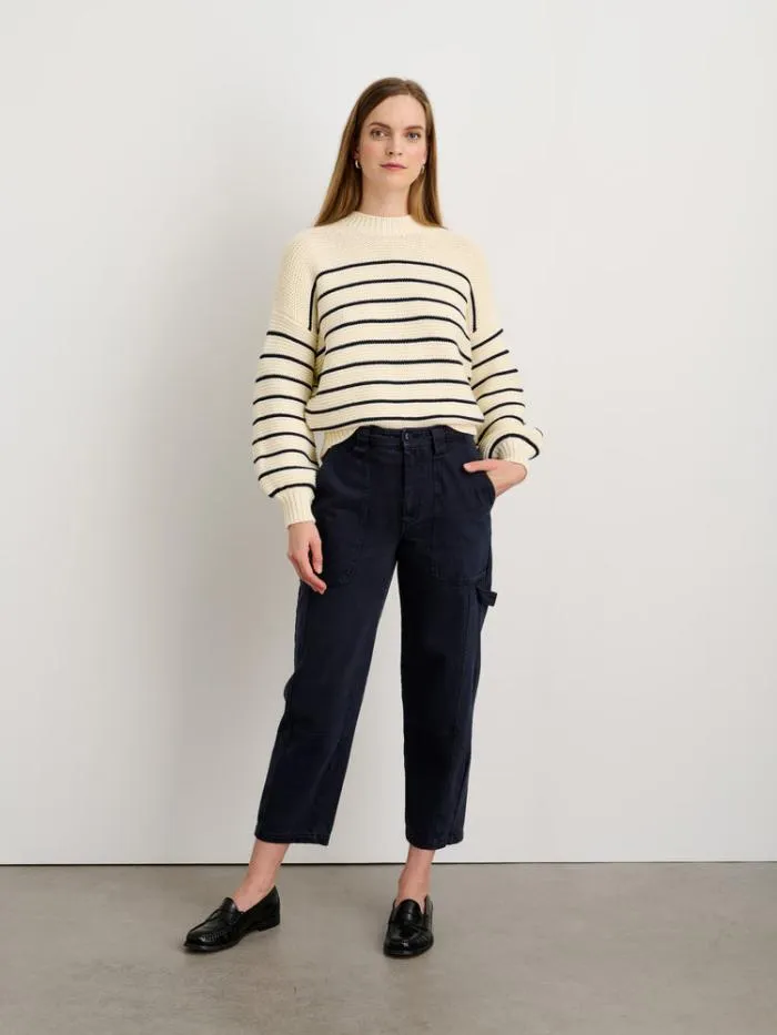 Alex Mill Sweaters ButtonBack Crewneck Sweater In Stripe Ivorydark Navy 8211 Women