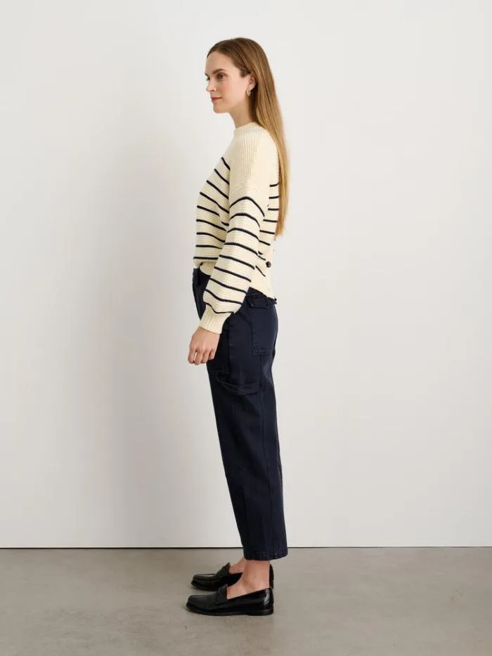 Alex Mill Sweaters ButtonBack Crewneck Sweater In Stripe Ivorydark Navy 8211 Women