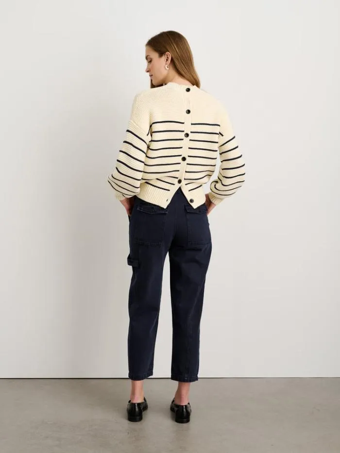 Alex Mill Sweaters ButtonBack Crewneck Sweater In Stripe Ivorydark Navy 8211 Women