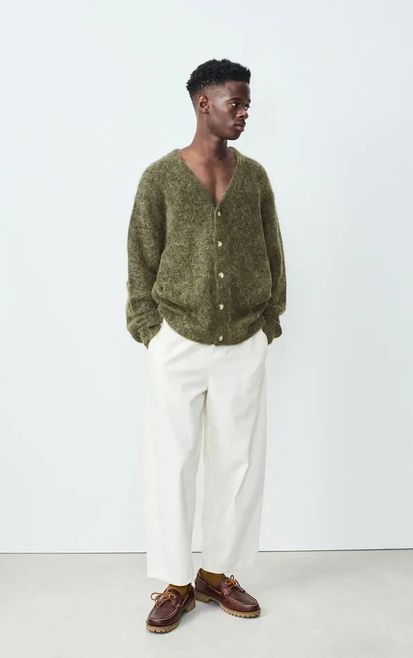 American Vintage Jumpers and Cardigans Men Cardigan Nuny Melange Seaweed
