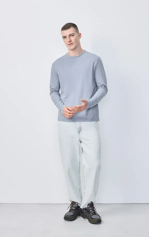 American Vintage Long Sleeve TShirts Men TShirt Devon Vintage Blue Grey