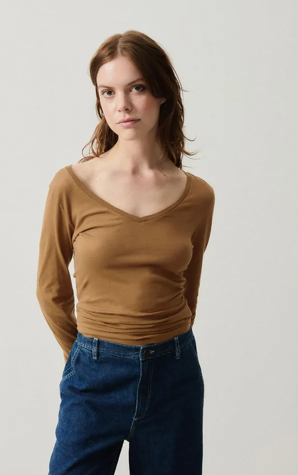 American Vintage Long Sleeve TShirts Women TShirt Xoubow Moka