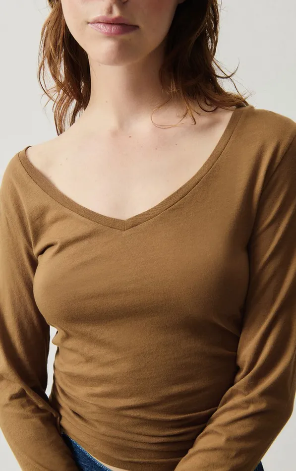 American Vintage Long Sleeve TShirts Women TShirt Xoubow Moka