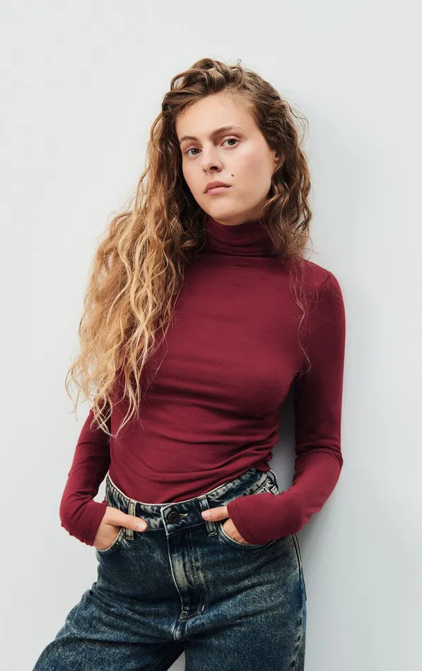 American Vintage Long Sleeve TShirts Women TShirt Ypawood Melange Berry