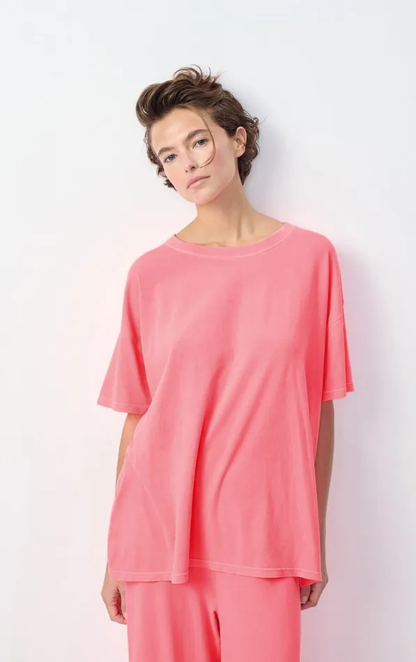 American Vintage Short Sleeve TShirts Women TShirt Pymaz Fluorescent Hortensia