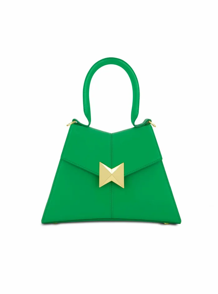 Angular Small Green Leather Handbag With Gold Hardware Spring Green Top Handle Bags Mac Duggal Women