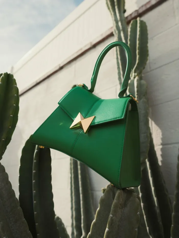 Angular Small Green Leather Handbag With Gold Hardware Spring Green Top Handle Bags Mac Duggal Women