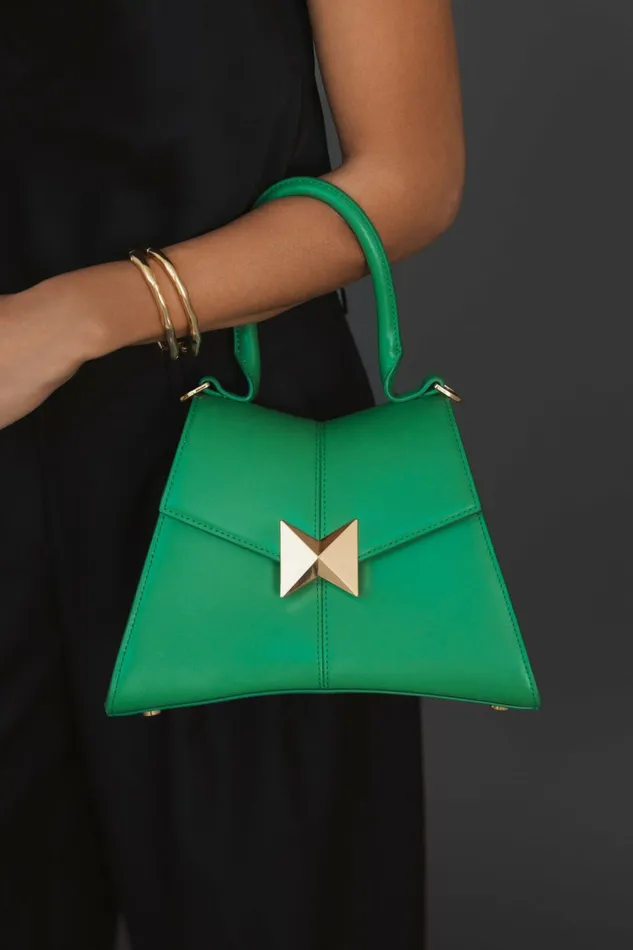 Angular Small Green Leather Handbag With Gold Hardware Spring Green Top Handle Bags Mac Duggal Women