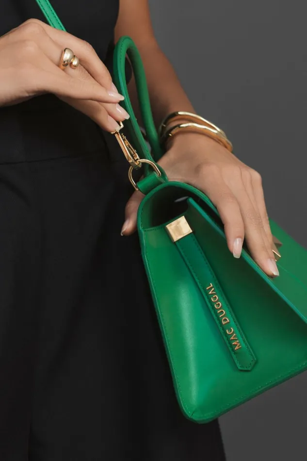 Angular Small Green Leather Handbag With Gold Hardware Spring Green Top Handle Bags Mac Duggal Women