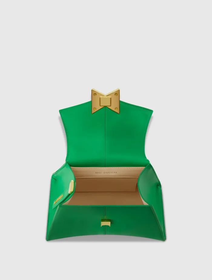 Angular Small Green Leather Handbag With Gold Hardware Spring Green Top Handle Bags Mac Duggal Women