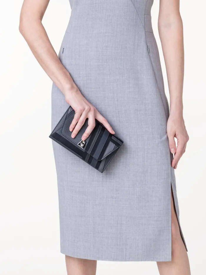 Anouk Clutch Bag In Zig Zag Trapezoid Leather Patchwork Graphite Women Akris Clutches