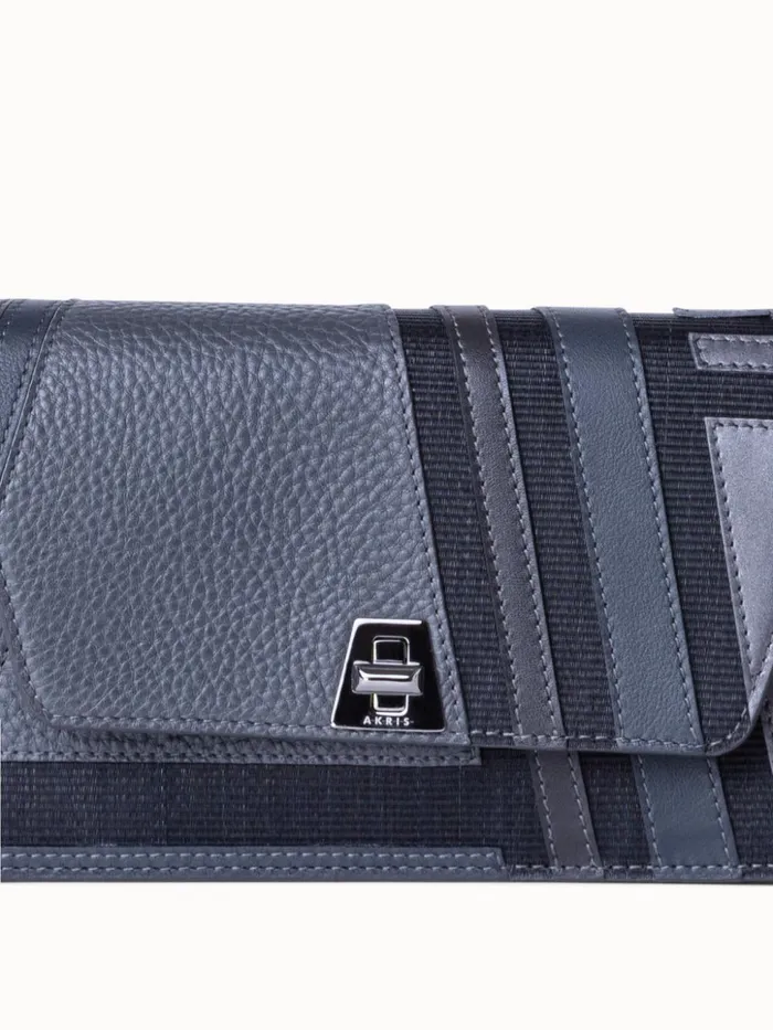 Anouk Clutch Bag In Zig Zag Trapezoid Leather Patchwork Graphite Women Akris Clutches
