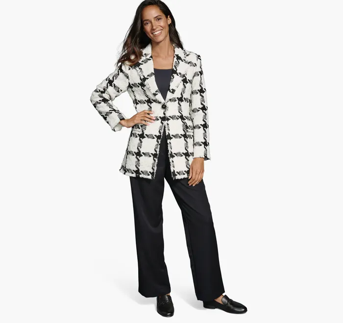 Apparel and Accessories Johnston and Murphy Women Large Houndstooth Tweed Blazer WhiteBlack