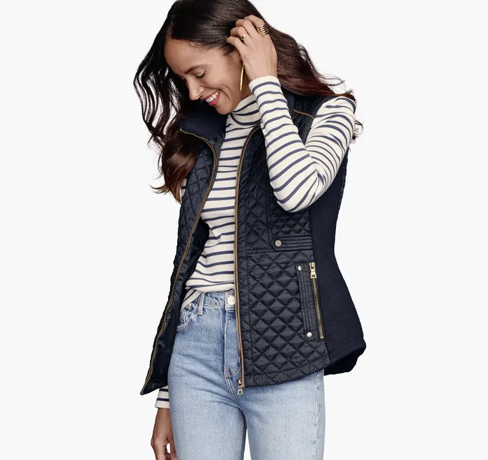 Apparel and Accessories Women Quilted Vest Navy Johnston and Murphy