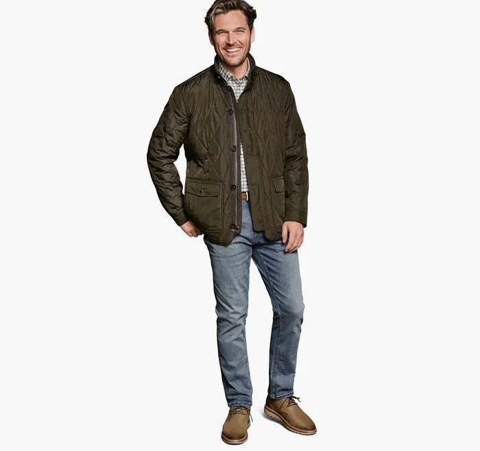 Apparel Johnston and Murphy Men Diamond Quilt Jacket Olive