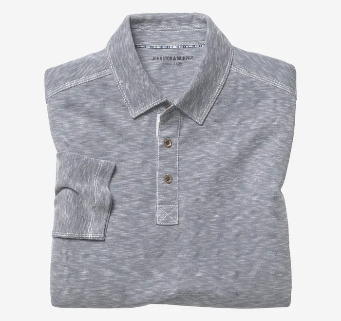 Apparel Vintage Slub LongSleeve Polo Indigo 8211 Johnston and Murphy Men