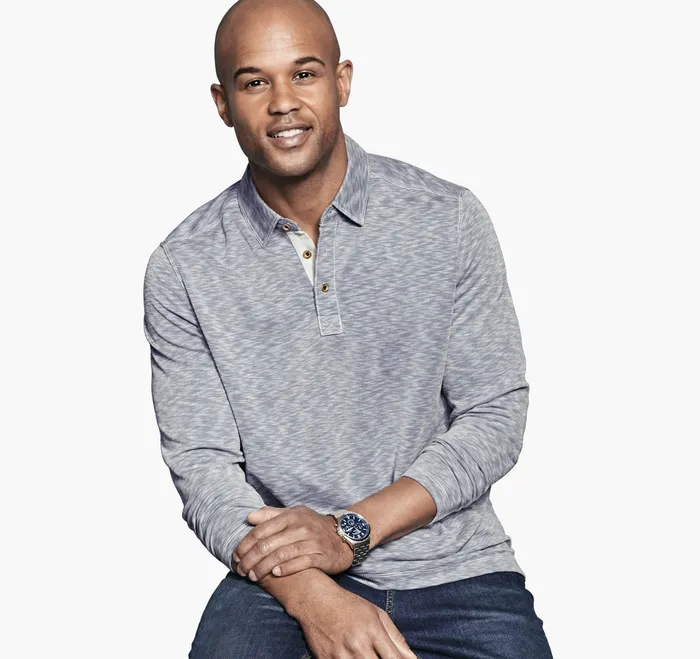 Apparel Vintage Slub LongSleeve Polo Indigo 8211 Johnston and Murphy Men
