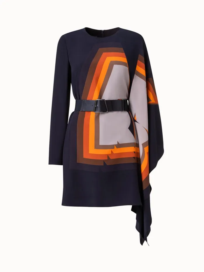 Asymmetrical Silk Crpe Dress With Superimposed Letters Print Multicolor Women Akris Dresses