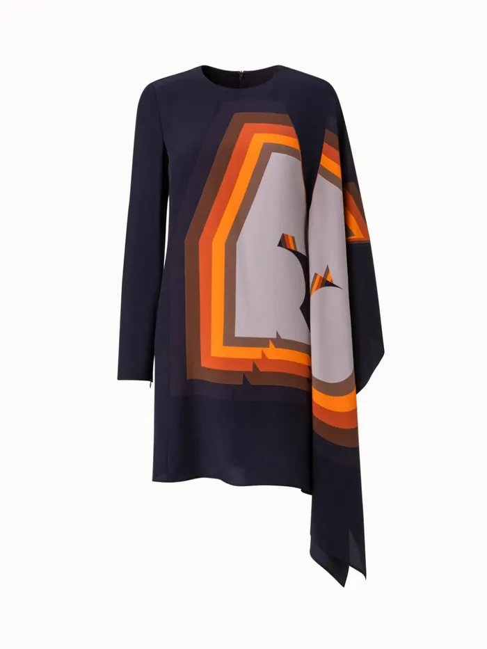 Asymmetrical Silk Crpe Dress With Superimposed Letters Print Multicolor Women Akris Dresses