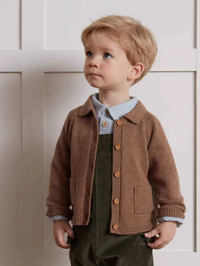 Baby Cyrillus Baby Boy Cardigan With Polo Shirt Collar Noisette Chine