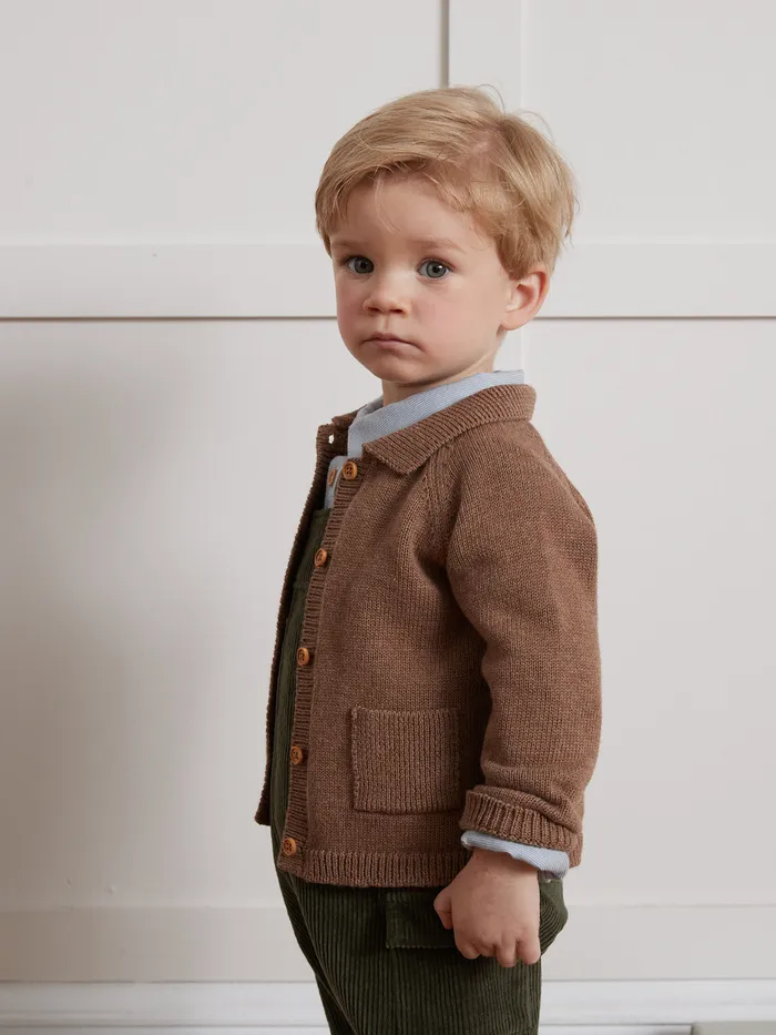 Baby Cyrillus Baby Boy Cardigan With Polo Shirt Collar Noisette Chine