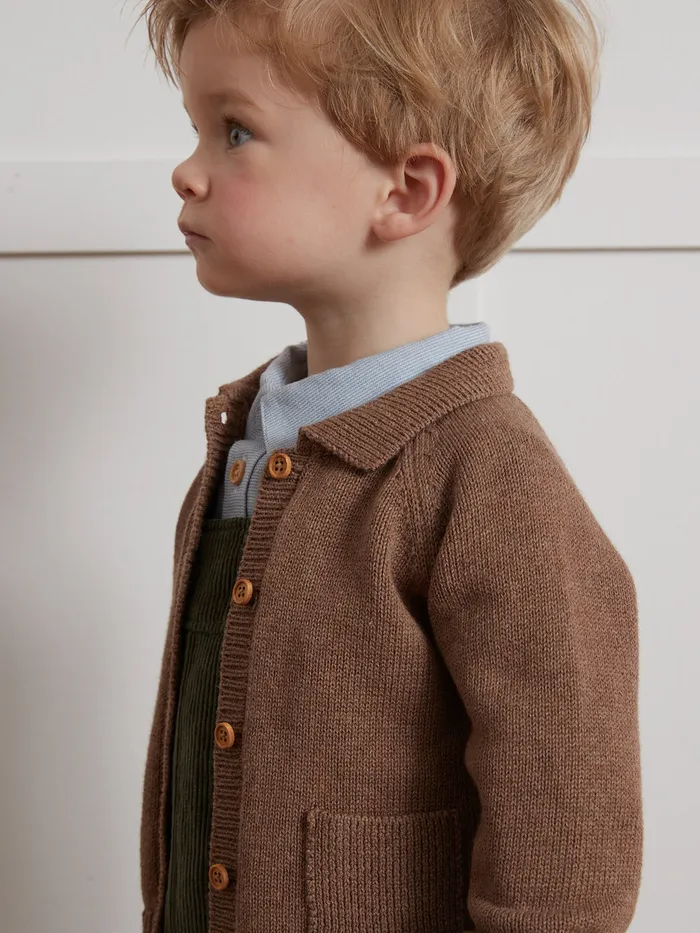 Baby Cyrillus Baby Boy Cardigan With Polo Shirt Collar Noisette Chine