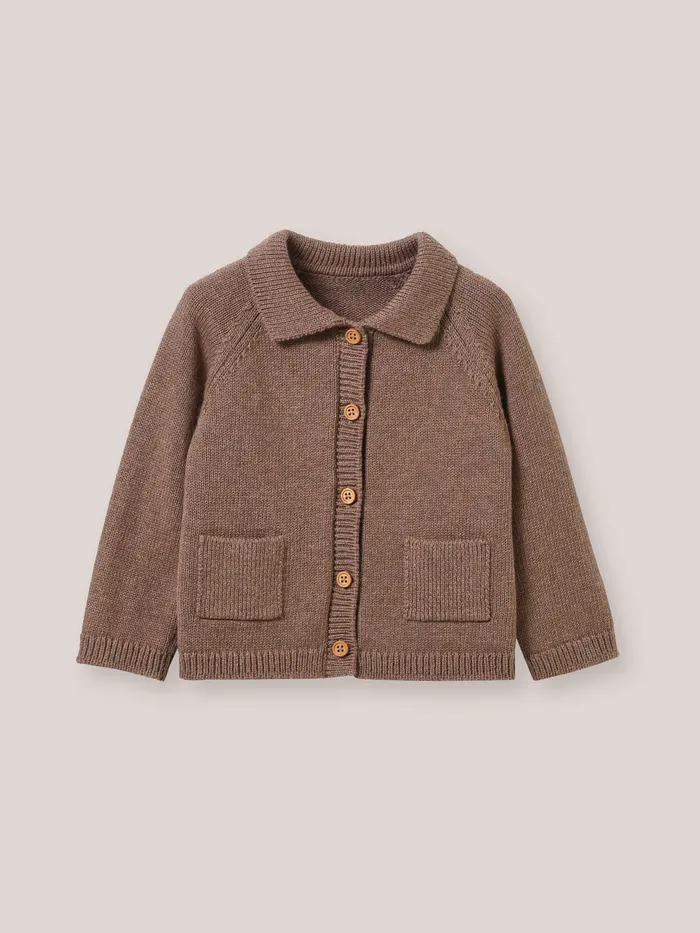 Baby Cyrillus Baby Boy Cardigan With Polo Shirt Collar Noisette Chine